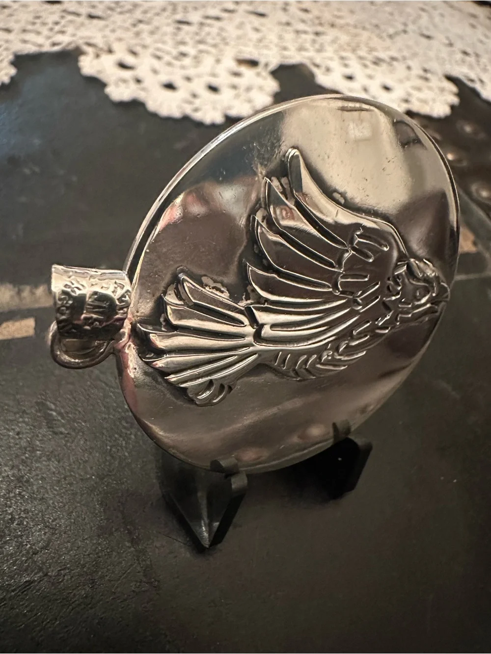 Taxco Hopi Style Overlay Handmade Soaring Eagle Pendant Sterling Hallmark JVS
